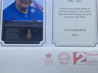 Thanks from the queen Elizabeth on her platinum jubilee.